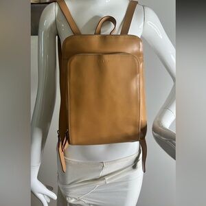 Lodis Tan Smooth Leather Slim Flat Backpack Bag